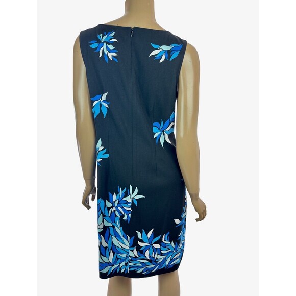 Jessica Howard Sheath Dress Sz 8 Sleeveless Black wBlue & White Design Polyester - Picture 3 of 5